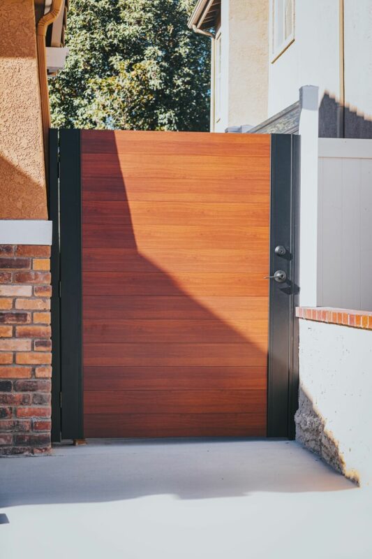 Look like wood aluminum gate from Alumission Modern Aluminum Fences & Gates
