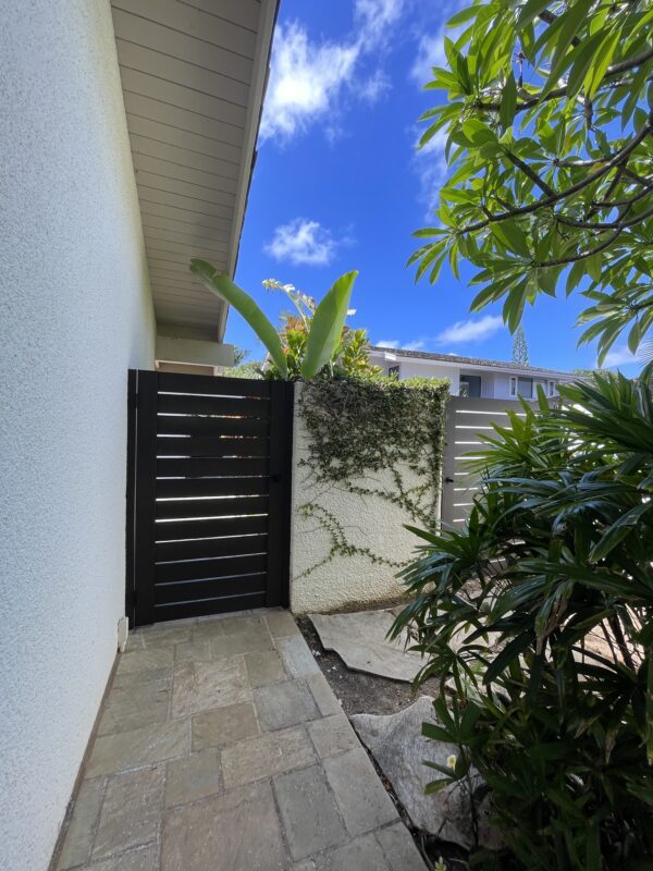 One of Two Aluminum Pedestrian Gates installed in courtyard