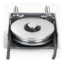 Close-up of sealed-bearing pulley and stainless steel cable for telescopic sliding gate mechanism